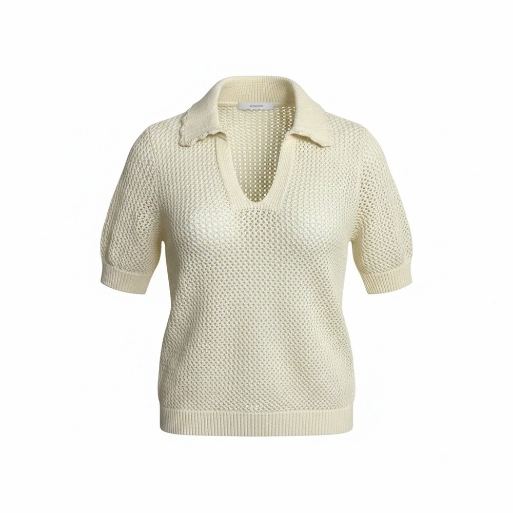 41 Hawthorn Womens Ecru Open Knit Cotton Polo Sweater Short Sleeve XS NEW